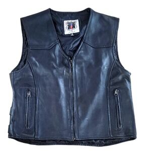 River Road Womens Leather Biker Vest XL Adjustable Torso Buckles Fits Like L
